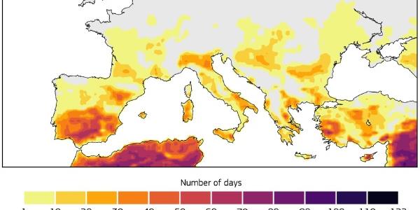 Número de días con estrés térmico extremo por calor en Europa durante 2023
