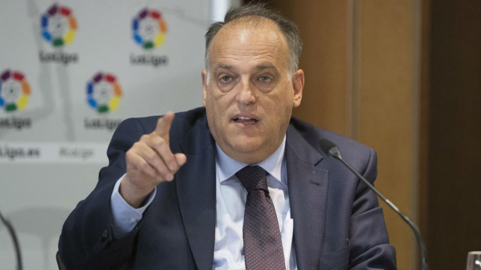 Javier Tebas durante una rueda de prensa en LaLiga / MARCA