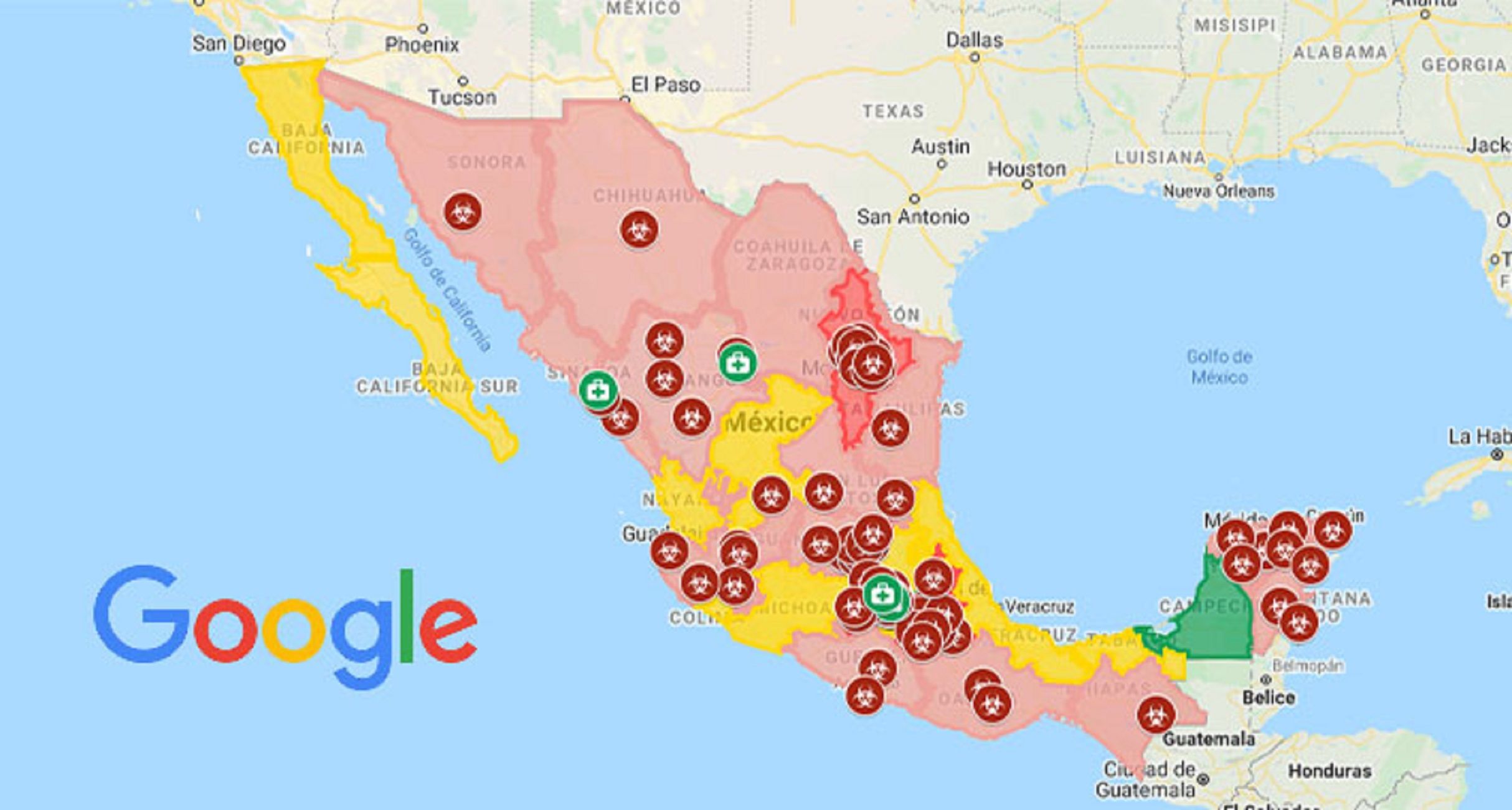 Ejemplo de Google Maps en el rastreo de México