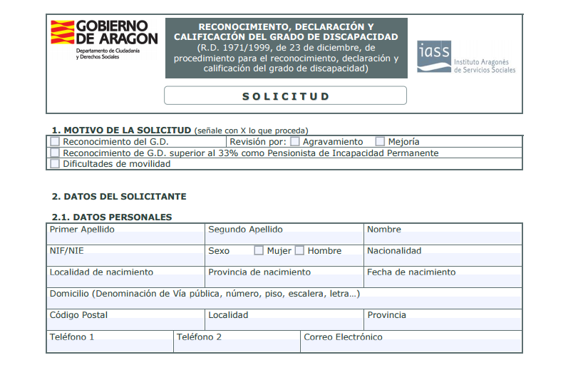 Ejemplo de Solicitud de Certificado de Discapacidad del Gobierno de Aragón / Diversis Corporación