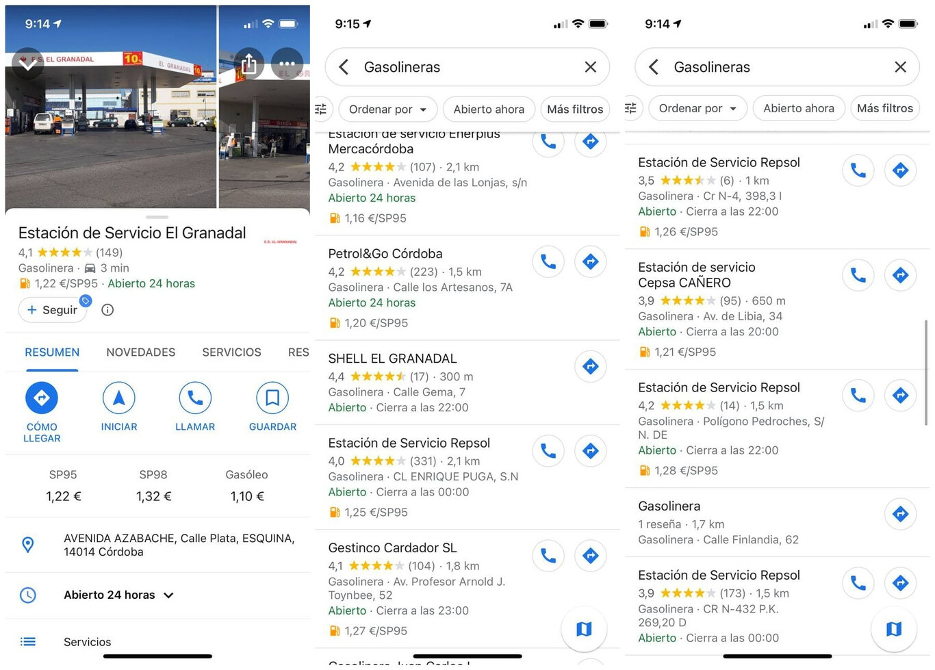 Google Maps muestra el precio del combustible en las gasolineras