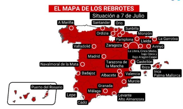 Mapa de los rebrotes en España. Infografía de NIUS