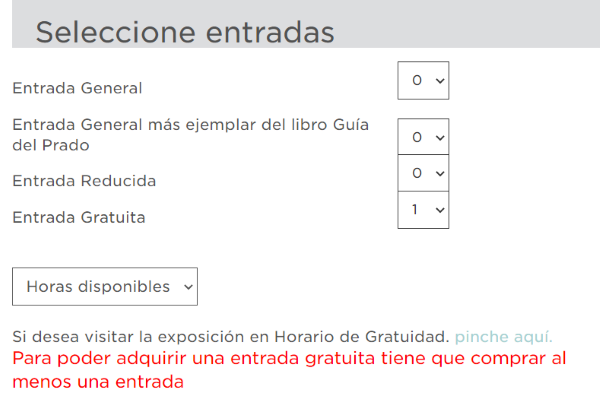 Sitio web del portal de entradas del Museo del Prado