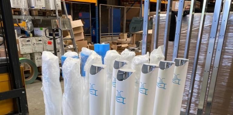 Dispensador de gel hidroalcohólico Hygy de Lucas Pouille / Le Parisien 