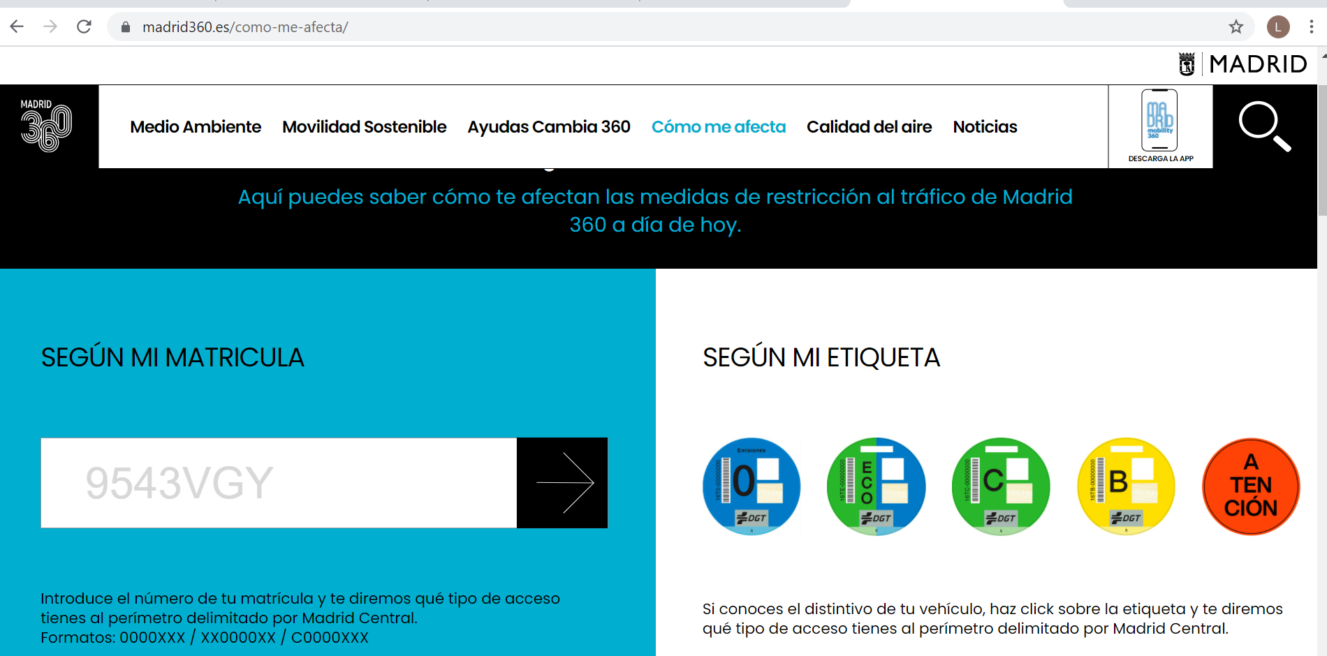 Si introducimos la matrícula en Madrid360.es podremos conocer las restricciones / Madrid360