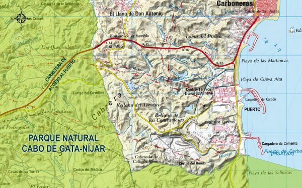 Mapa del traslado del hierro desde Alquife a Carboneras