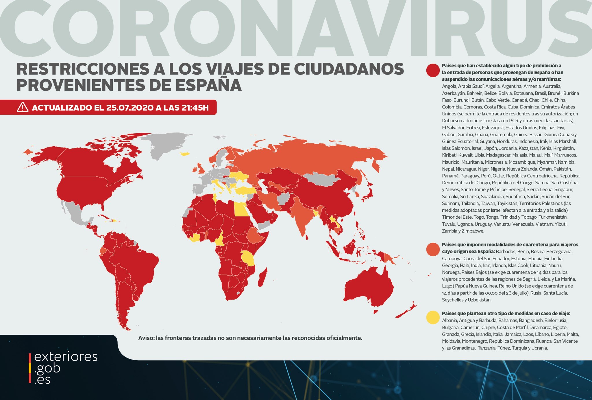 Listado de países que imponen medidas a los viajes a España