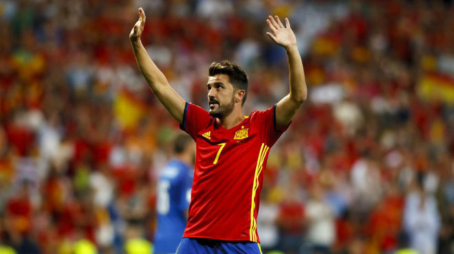 David Villa durante un partido de la Selección española / MARCA