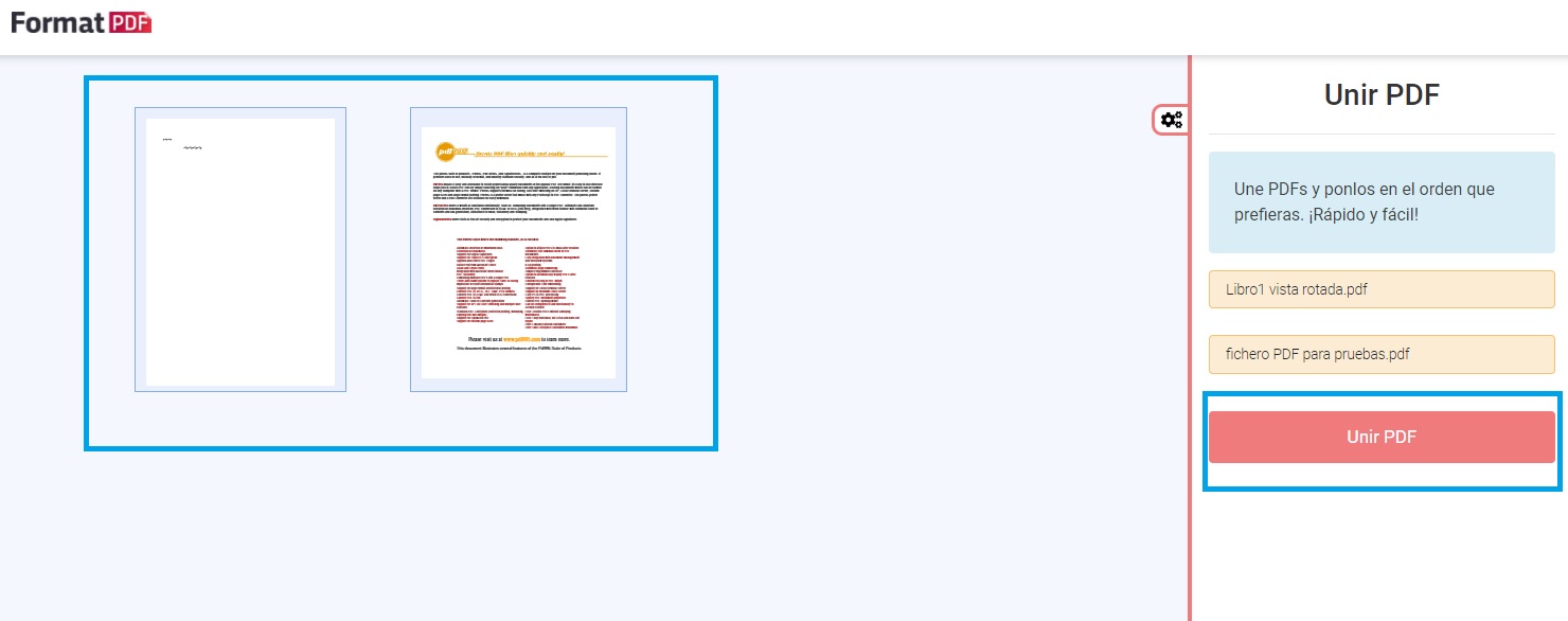 Pasos para unir PDF en FormatPDF.com