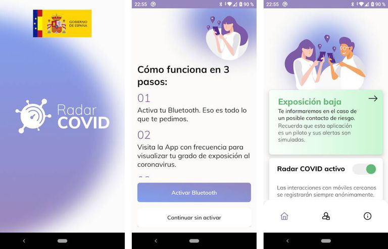 Pantallazos de la app Radar COVID / El País