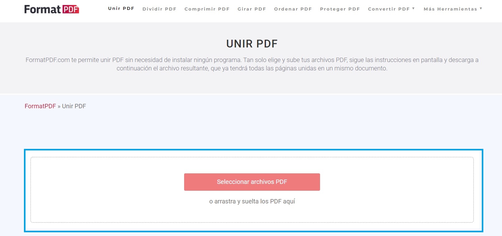 Cómo unir PDF en FormatPDF.com