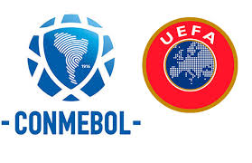 Los símbolos de CONMEBOL y UEFA / CONMEBOL