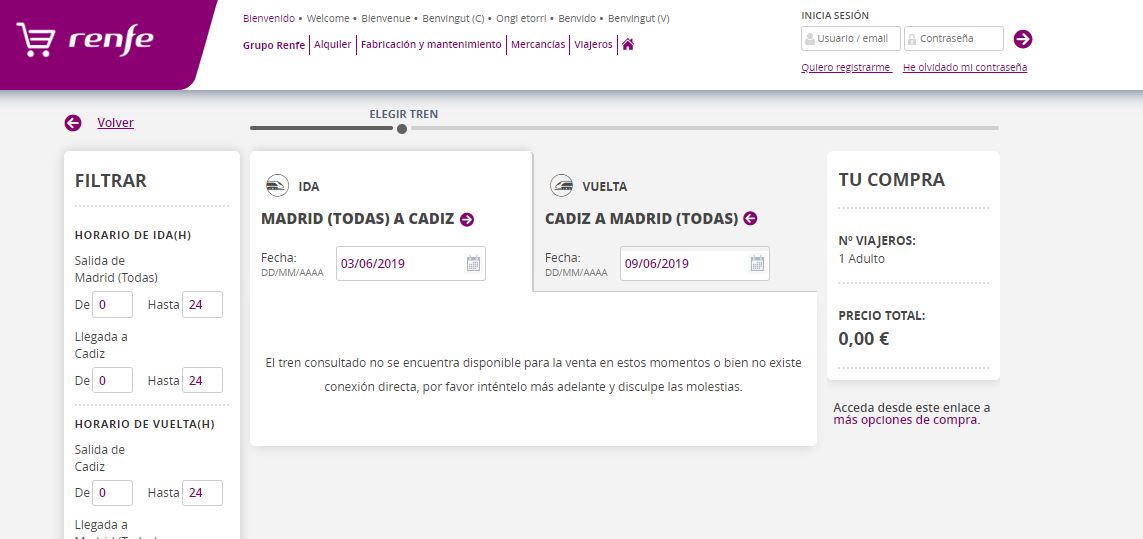 champán fecha límite Discriminar La web de Renfe no permite comprar billetes para este verano