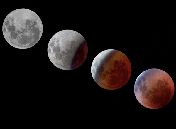 Diferentes fase de la iluminación de la Luna durante un eclipse lunar