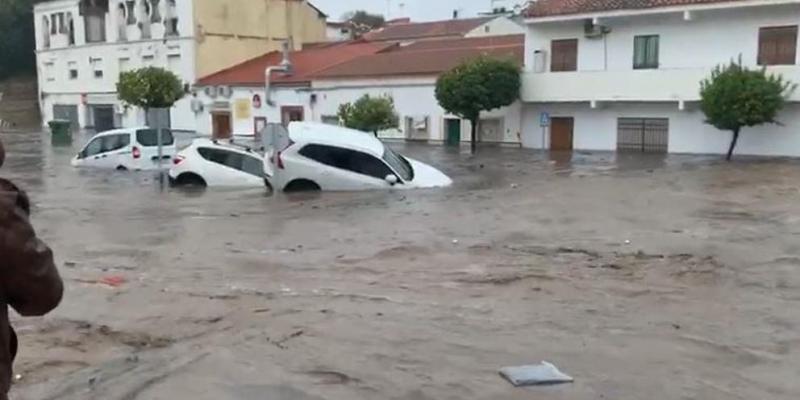 Inundaciones por la fuerte tromba de agua en Nerva, Huelva, por la borrasca Elsa. Foto de EP