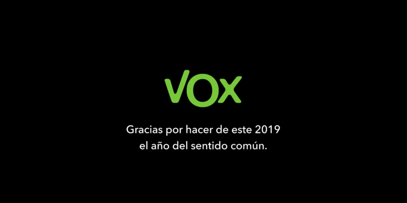 Vox felicita la Navidad “por España” y da gracias por hacer del 2019 “el año del sentido común”. Vox felicita la Navidad “por España” y da gracias por hacer del 2019 “el año del sentido común”.