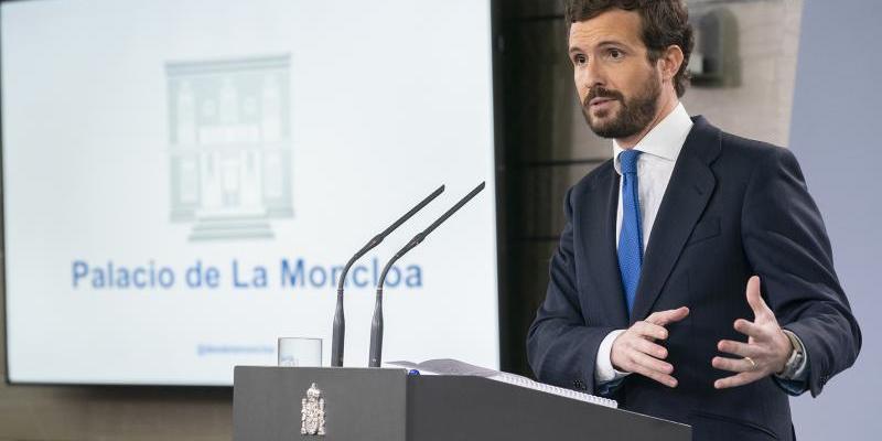 Pablo Casado, en rueda de prensa en La Moncloa | Foto: PP/David Mudarra