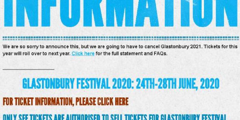 Festival Glastonbury/ glastonburyfestivals.co.uk Comunicado en la web del festival sobre la suspensión