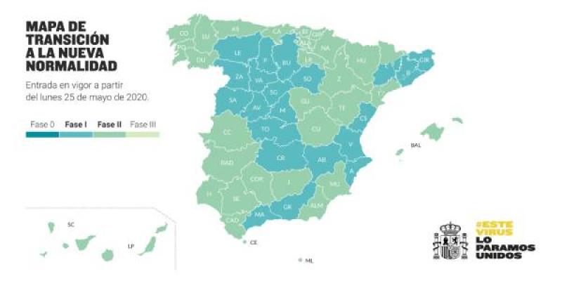 Mapa de transición a la nueva normalidad. Mapa sobre la situación de cambio de fases