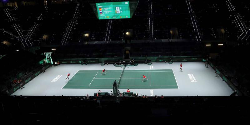 Panorámica de la central de la Caja Mágica durante el España-Rusia. KIKO HUESCA / EFE Nadal Copa Davis Caja Mágica tenis