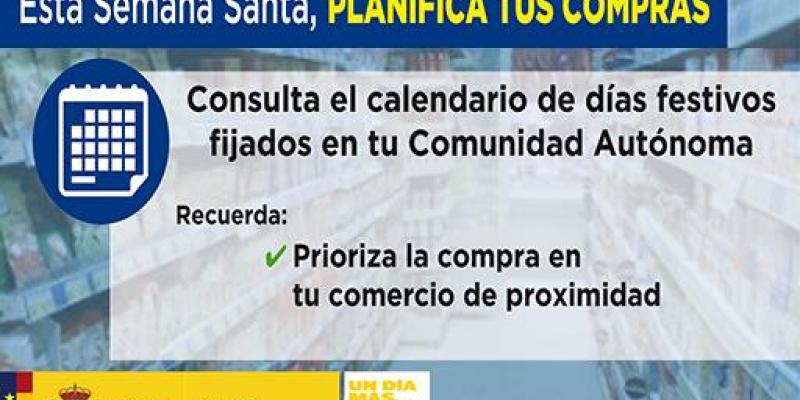 'Esta Semana Santa, planifica tus compras' pretende animar a los ciudadanos elegir el comercio de proximidad para seguir reduciendo la movilidad. El Gobierno nos pide que planifiquemos las compras de Semana Santa y cumplamos el confinamiento