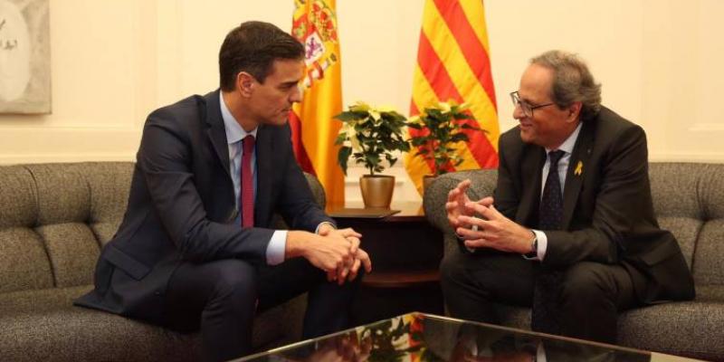 Pedro Sánchez, Presidente del Gobierno, y Joaquim Torra, President de la Generalitat, en Barcelona en la reunión que mantuvieron en diciembre en Pedralbes Sánchez independentistas
