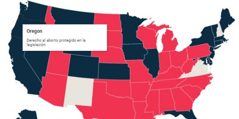 Mapa de la ilegaliación del aborto en EEUU