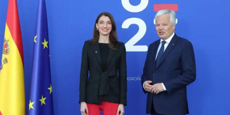 La ministra española de Justicia, Pilar Llop, recibe a Didier Reynders, comisario de Justicia de la UE, antes de la reunión informal de ministros de Justicia e Interior en Logroño (España).