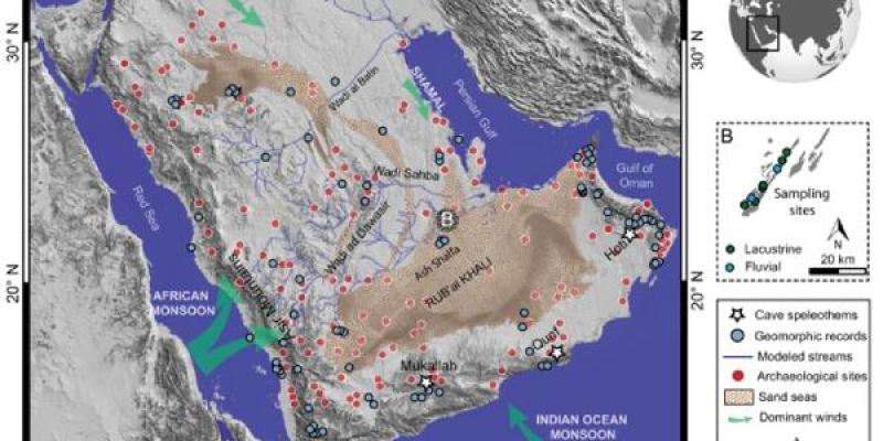 Rub’ al Khali: el desierto que fue un oasis Un mapa satelital de la región del Rub’ al Khali, donde se encuentra ahora el desierto