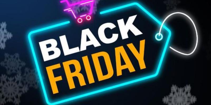 Fondo azul con letras negras que ocupan toda la imagen, donde se indica Black Friday 