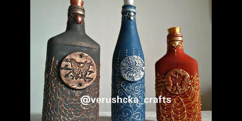 Botellas de cristal decoradas Colección de botellas decoradas con artesanía / Youtube