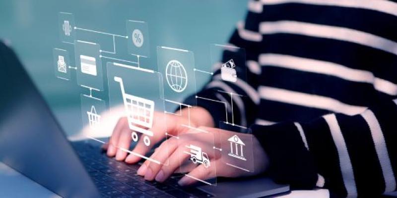 El comercio electrónico y la opinión de los usuarios Persona navegando por el comercio electrónico