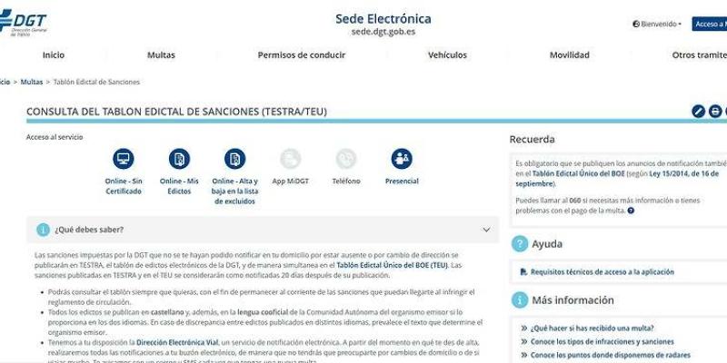 Conoce si tienes alguna multa o sanción de forma rápida y sencilla. La web de la DGT deja consultar si tienes alguna multa o sanción al volante