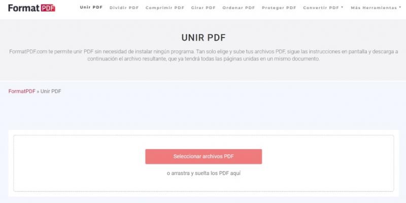 Unir documentos pdf online Interfaz página web para unir documentos PDF online