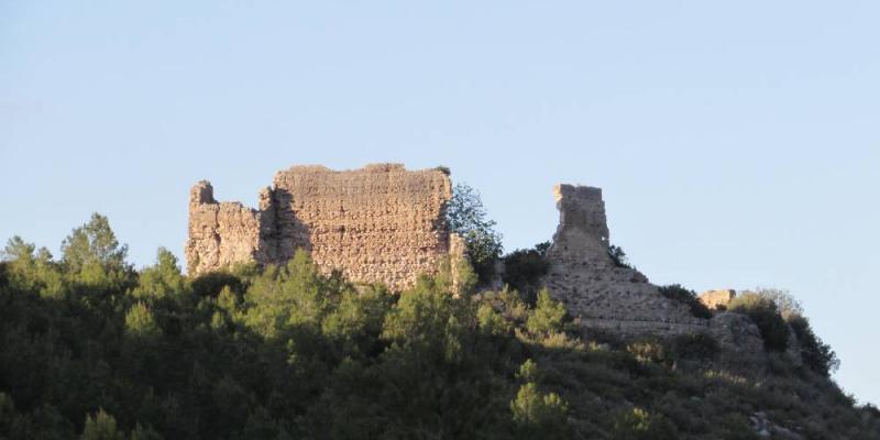 Imagen de Wikipedia Fotografía del principal trozo de lienzo y la torre que siguen en pie en Vallada