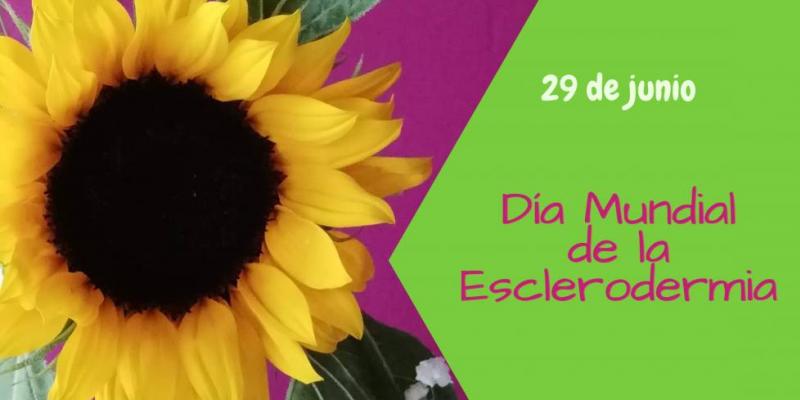 Imagen de un girasol con el texto: 29 de junio, Día Mundial de la Esclerodermia