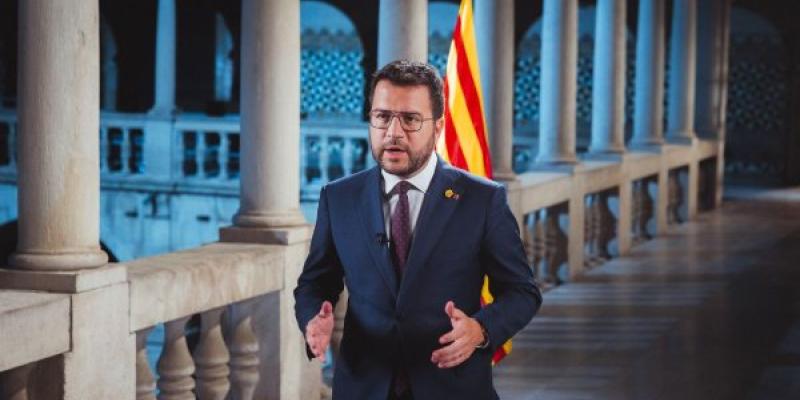 Pere Aragonès, durante su discurso institucional con motivo de la Diada | Foto de la Generalitat de Cataluña Pere Aragonès, durante su discurso institucional con motivo de la Diada