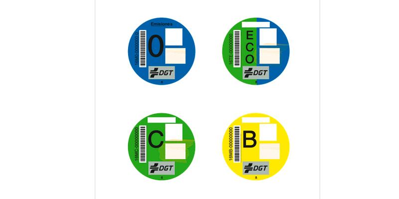 Distintivos ambientales actuales de la DGT.
