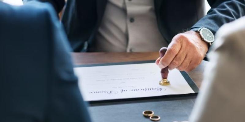 Personas firmando los papeles de un divorcio