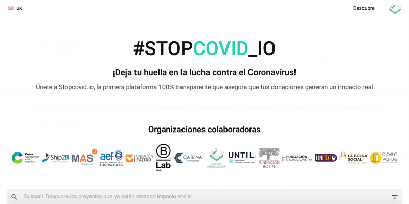 La plataforma Stopcovid.io asegura la gestión de las donaciones.