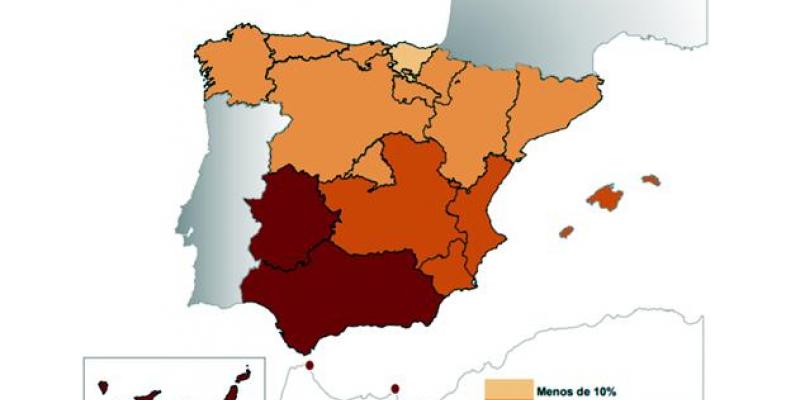 Mapa de la tasa de paro por comunidades | Fuente e imagen: INE