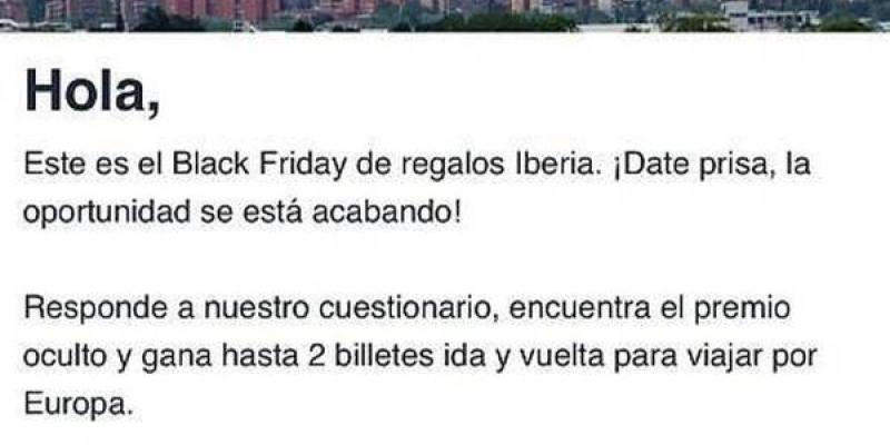 Estafa Black Friday Iberia Captura de pantalla estafa Black Friday