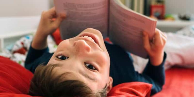 Imagen de un niño con un libro de lectura/Sapos y Princesas La importancia de la lectura en los niños