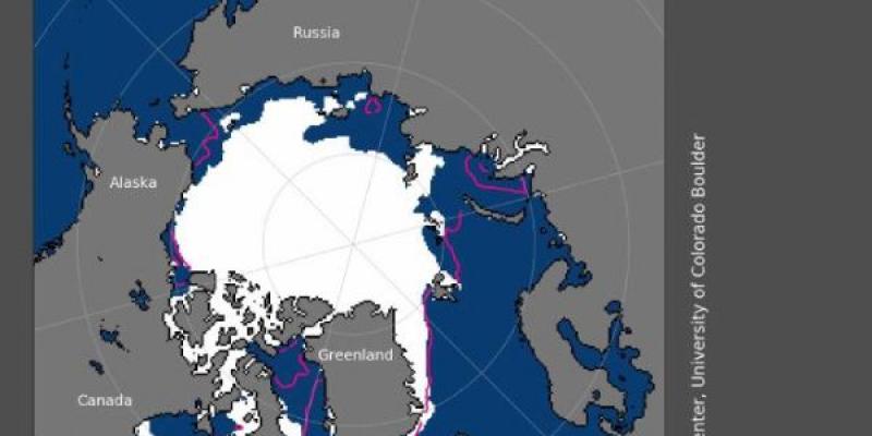 El hielo marino desaparece. Foto: NSIDC Extension del hielo marino del ártico el pasado mes de julio.