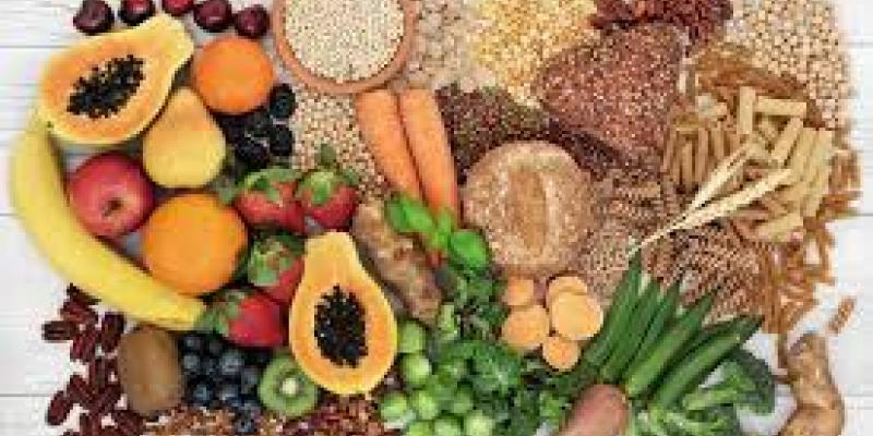 Fibra / Bio Eco Actual Bandeja con productos que contiene fibra: frutas y hortalizas