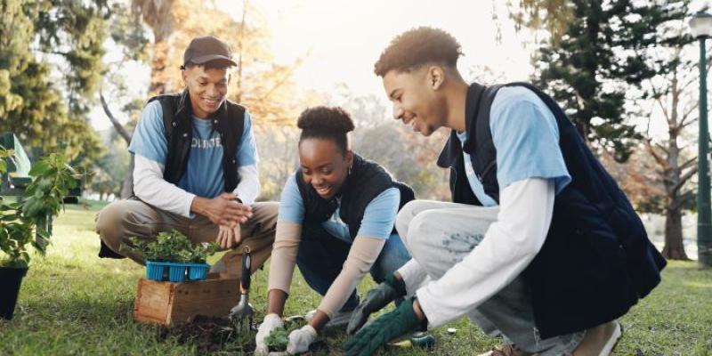 Jóvenes interesados por las competencias ecológicas - Foto: Envato Elements Jóvenes plantando un árbol