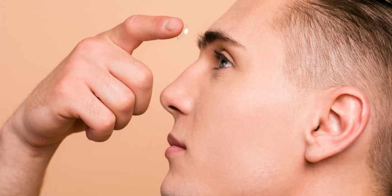 Imagen de un chico poniéndose una lentilla/Óptica Barreña Huesca Lentillas desechables y sus beneficios