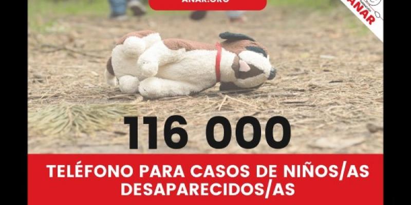 Menores desaparecidos/ ANAR Cartel del teléfono para denunciar casos de menores desaparecidos