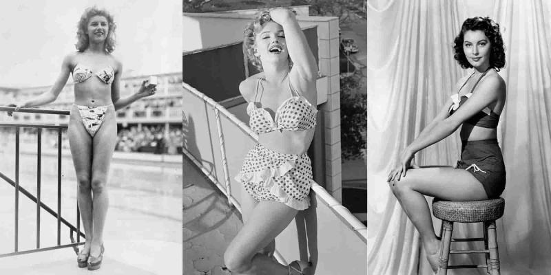 Imagen de mujeres famosas con bikinis de la época/Harper's Bazar Día Mundial del Bikini