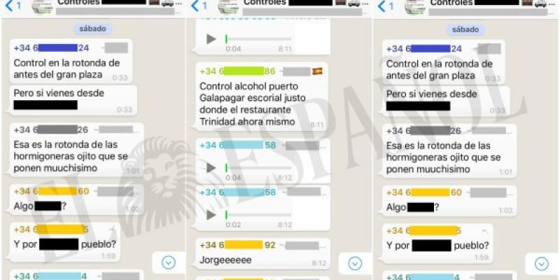 Sanciones por avisar por mensajería de controles policiales Ejemplo de grupos de WhatsApp que alertan de controles policiales